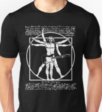 Camiseta unisex HOMBRE VITRUVIEO JUGANDO LA GUITARRA - GUITARRISTA DA VINCI - LEONARDO DA VINCI PARODY