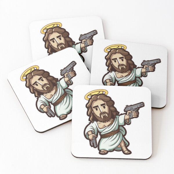Item preview, Jesus with guns cartoon designed and sold by ExplodedToons.