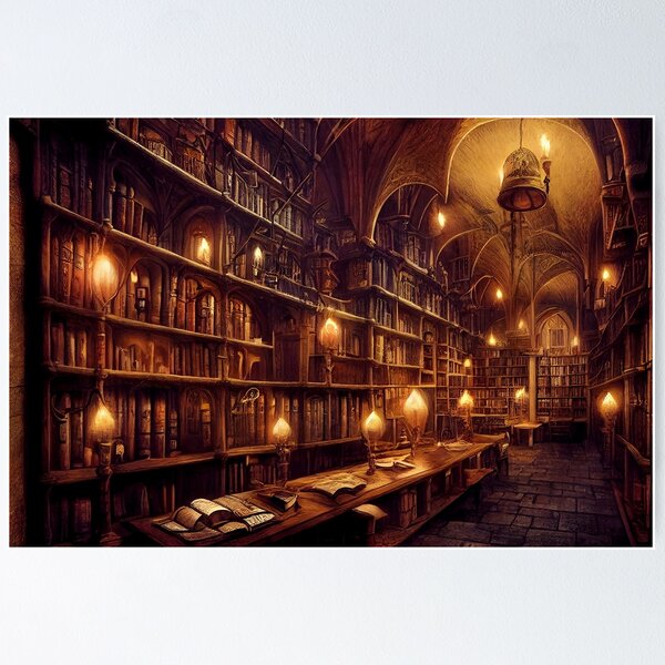 Item preview, Fantasy School Library Painting designed and sold by rudekitten.