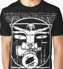 DA VINCI DRUMMER - VITRUVIAN MAN PLAYING THE DRUMS - LEONARDO DA VINCI VITRUVIAN MAN PARODY FOR DRUMMERS Graphic T-Shirt