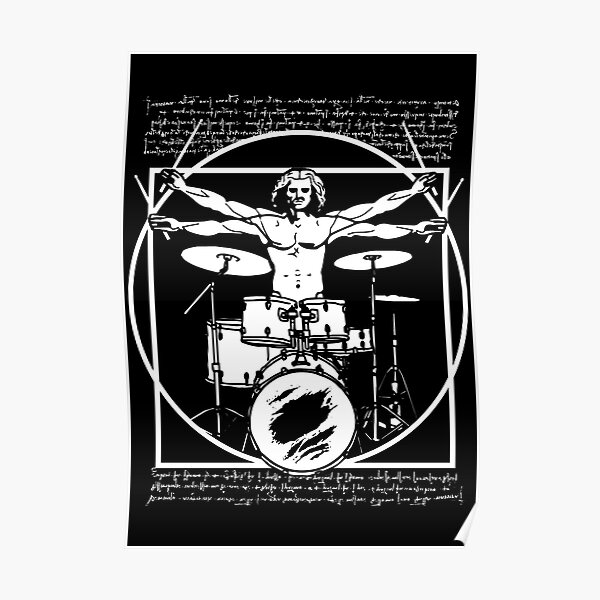 DA VINCI DRUMMER - VITRUVIAN MAN PLAYING THE DRUMS - LEONARDO DA VINCI VITRUVIAN MAN PARODY FOR DRUMMERS Poster