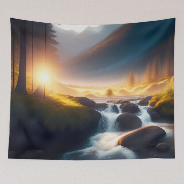 Item preview, Stream running through a mountain valley | Beautiful Landscapes | Original Digital art designed and sold by ArtworkbyEmmy.