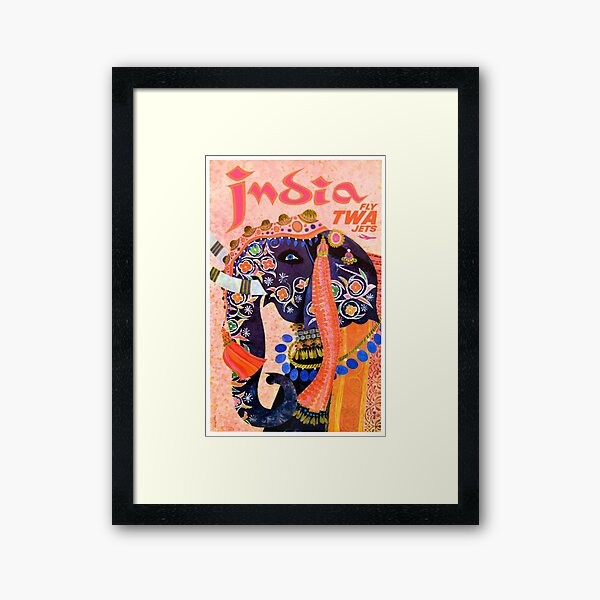 1960 TWA India Elephant Travel Poster Framed Art Print