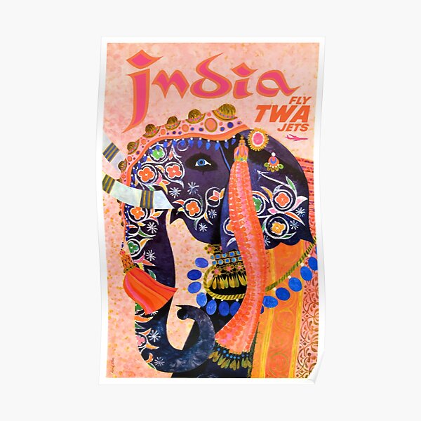 1960 TWA India Elephant Travel Poster Poster