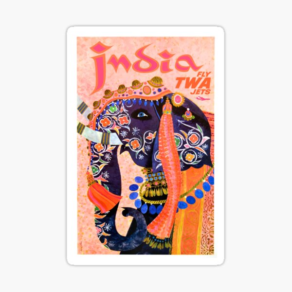 1960 TWA India Elephant Travel Poster Sticker
