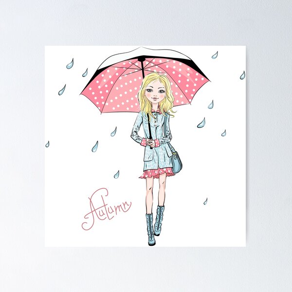 Aperçu de l'œuvre Fille Fashion en automne vêtements avec parapluie créée et vendue par kavalenkavart.