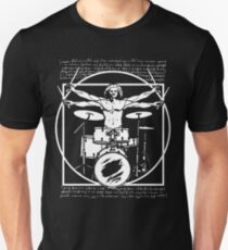 DA VINCI DRUMMER - VITRUVIAN MAN PLAYING THE DRUMS - LEONARDO DA VINCI VITRUVIAN MAN PARODY FOR DRUMMERS Slim Fit T-Shirt