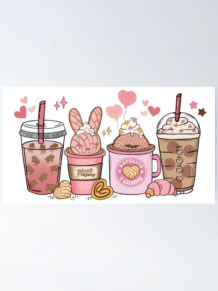 Cafecito y Chisme Pan Dulce Hand Drawn Mexican Concha iced coffee