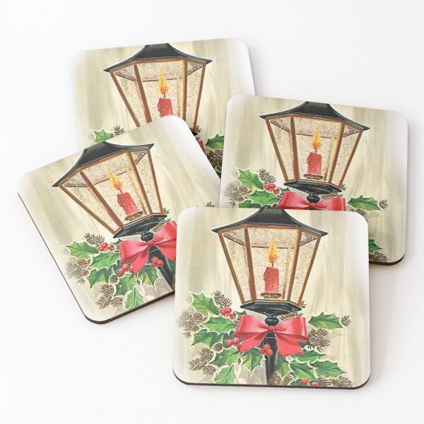 Item preview, id48  street lamps, old street lamps, candle, burning candle, old street lamps with candles inside, ribbon, green leaves, gift ribbon, gift wrap, happy old years, merry christmas, post cards designed and sold by bcbutika.