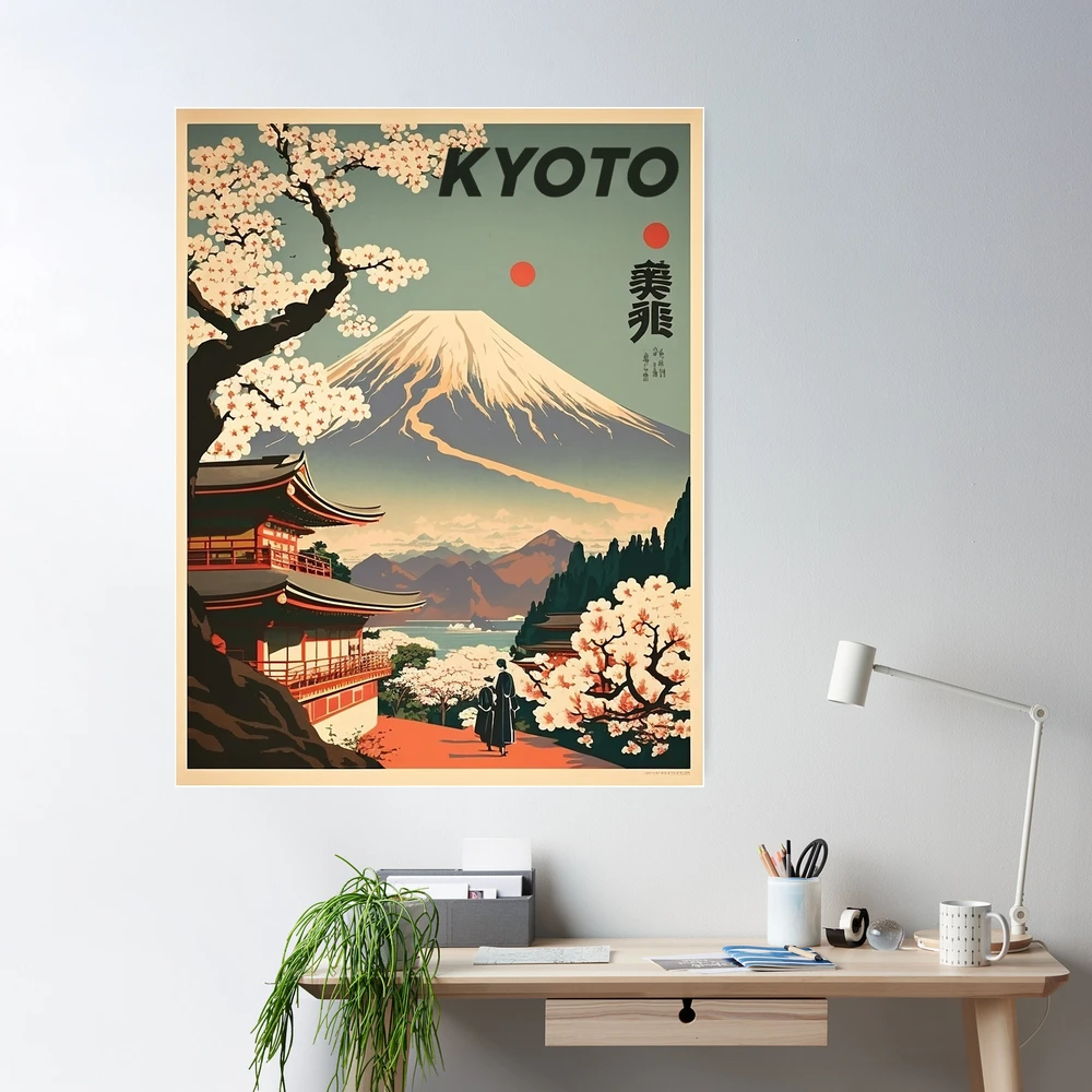 Poster for Sale avec l'œuvre « Affiche d'art de voyage vintage de Kyoto au  Japon » de l'artiste OldTravelArt