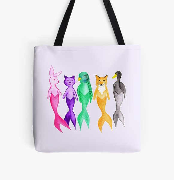 Mermaid Animals | Purple All Over Print Tote Bag