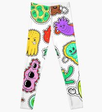 Funny Characters Bacteria and Microbes Set for Stickers, Badges, Patches. Vector doodle Leggings