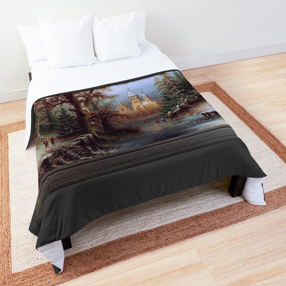 Romantic Winter Landscape with Ice Skaters by Albert Bredow Classical Fine Art Xzendor7 Old Masters Reproductions Comforter