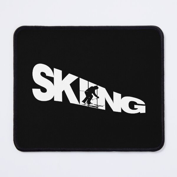 Item preview, White Skiing Text with Black Silhouette Downhill Skier on Black Background designed and sold by Karen McFarland.