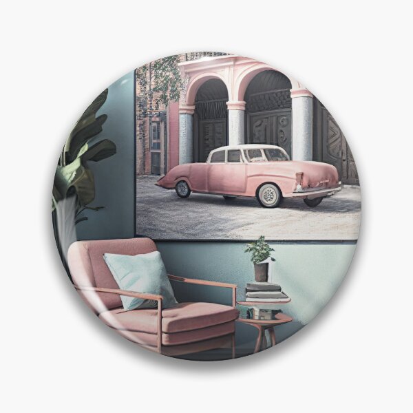 Item preview, Illustration of modern interior in the afternoon scene with a painting of an old pink car under the classical monumental building designed and sold by VISO-art.