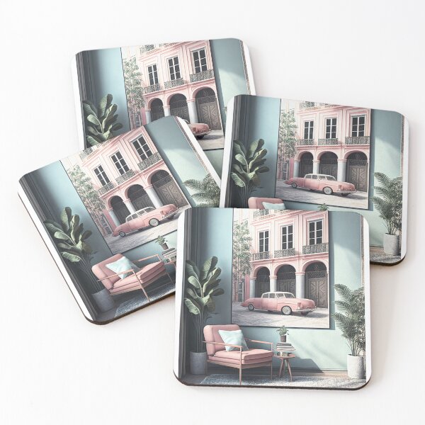 Item preview, Illustration of modern interior in the afternoon scene with a painting of an old pink car under the classical monumental building designed and sold by VISO-art.