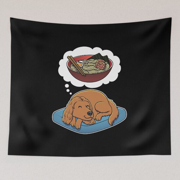 Aperçu de l'œuvre English Cocker Spaniel dreaming about Ramen Noodles créée et vendue par DoggieDelights.