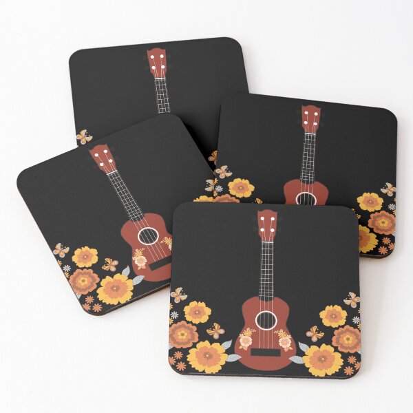 Item preview, Ukulele with flowers - variation background in black designed and sold by piesdesignart.