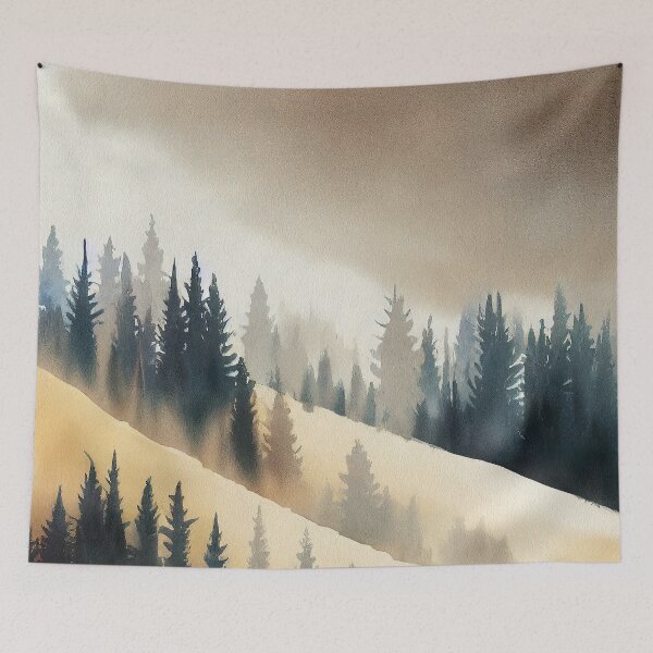 Item preview, Pine Tree watercolor landscape 3 designed and sold by Red Witch Art.