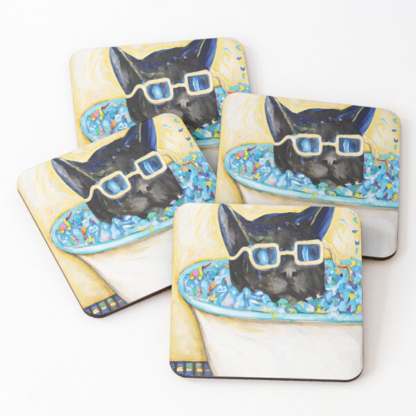 Item preview, BLACK CAT in Bubble Bath Watercolor designed and sold by MicbellaArt.