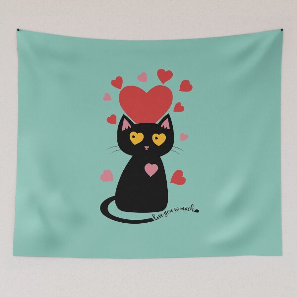 Item preview, Black Cat with Hearts | love you so much designed and sold by KOTOdesign.