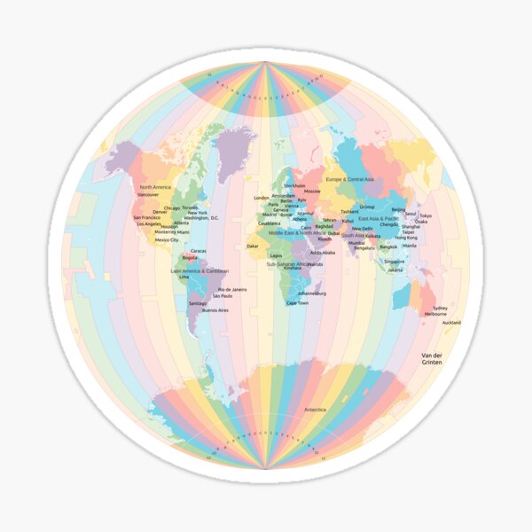 Time Zones World Map - Van der Grinten 1 Sticker