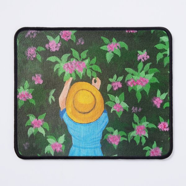 Item preview, "Floral Enchantment: A Beautiful Girl Plucking Pink Flowers in a Hat" designed and sold by Sparkline.