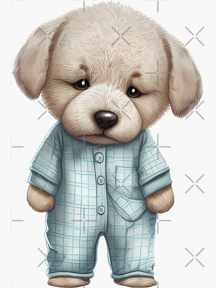 Puppy in pyjamas sleeping ready for bedtime cute animal pajamas Sticker  for Sale by AnimalArtPhotos