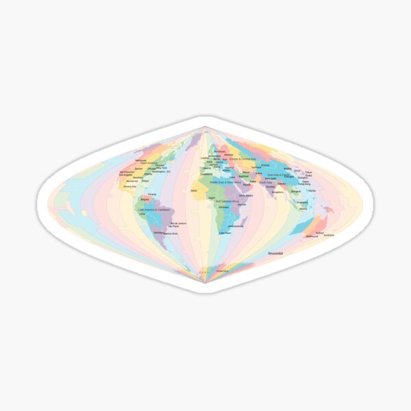 Time Zones World Map - Sinusoidal Sticker