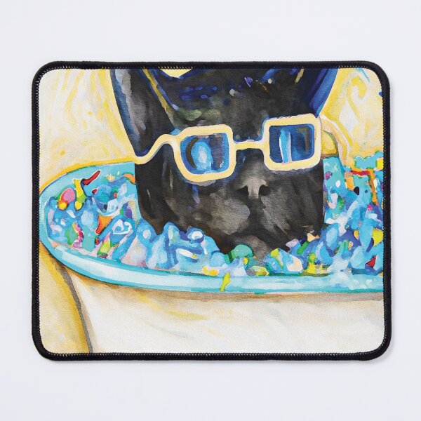 Item preview, BLACK CAT in Bubble Bath Watercolor designed and sold by MicbellaArt.