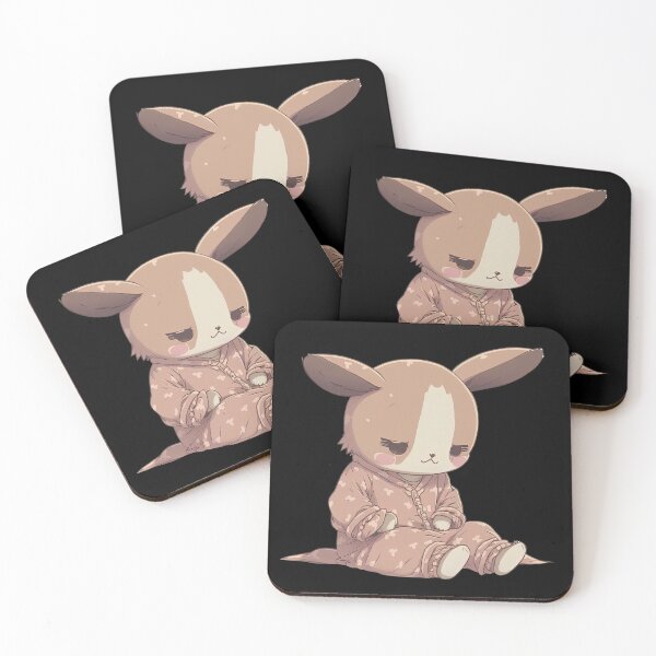 Item preview, Cute anime rabbit ready for bedtime wearing pyjamas sleeping cute animal pajamas designed and sold by AnimalArtPhotos.