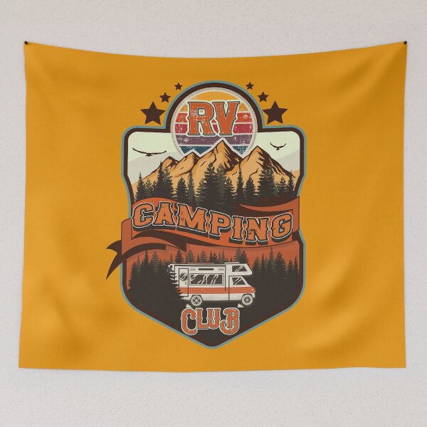 Item preview, RV Camping Club vintage divertido, paisaje retro RV camping designed and sold by HomeCoquette.