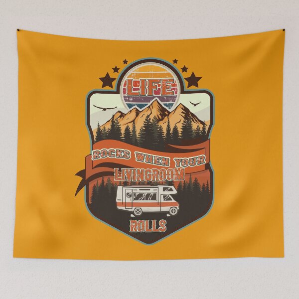 Item preview, Life rocks when your livingroom rolls, RV Camping Club vintage funny , retro landscape RV camping designed and sold by HomeCoquette.