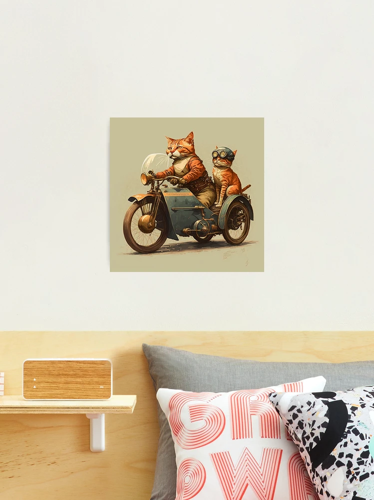 Vintage Motorcycle with Sidecar Cat Driving Throw Pillow for Sale by  GraphicGenie