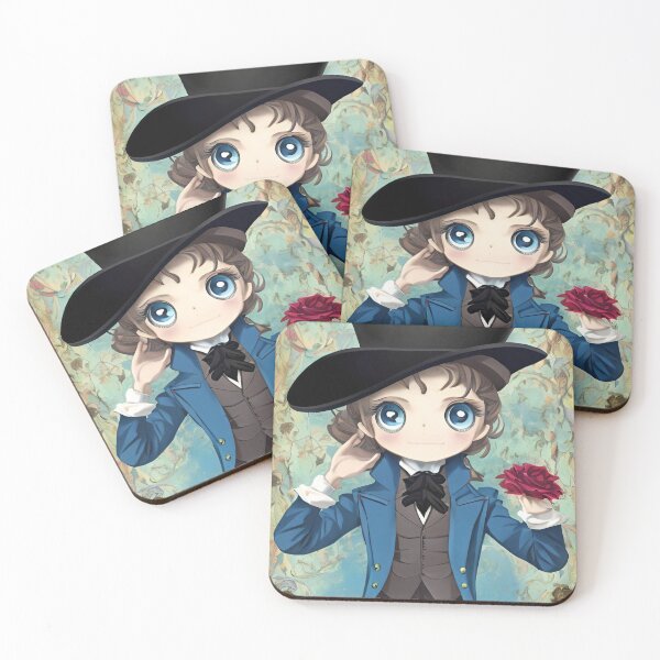 Item preview, adorably cute chibi boy wearing a blue frock coat and top hat, holding a red rose flower designed and sold by StedeBonnet.