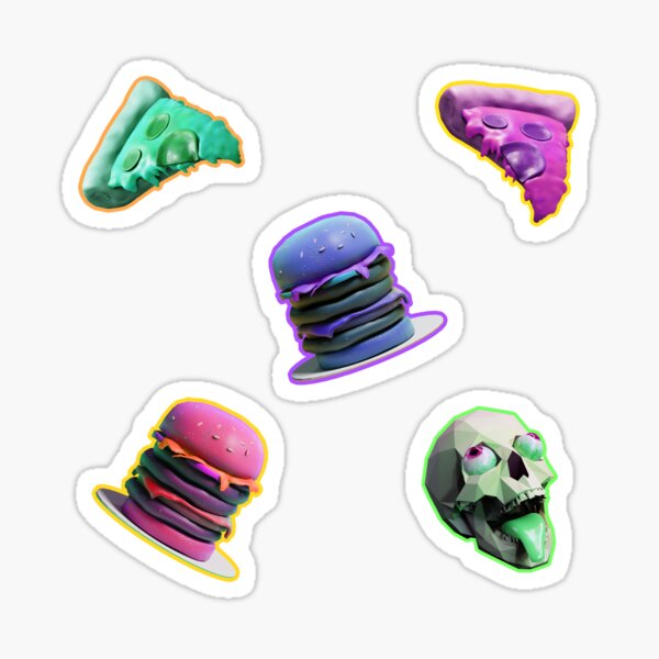 Radical Neon Pizza Burger Skull Sticker