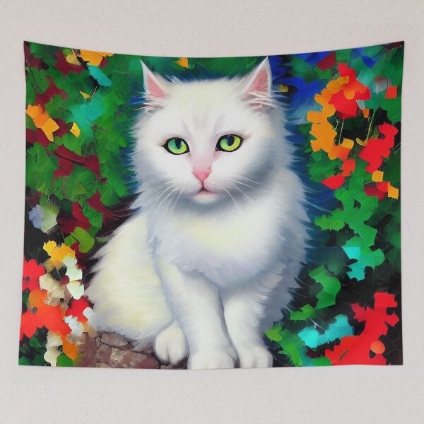Item preview, White Cat Surrounded by Foliage designed and sold by ArtistsQuest.