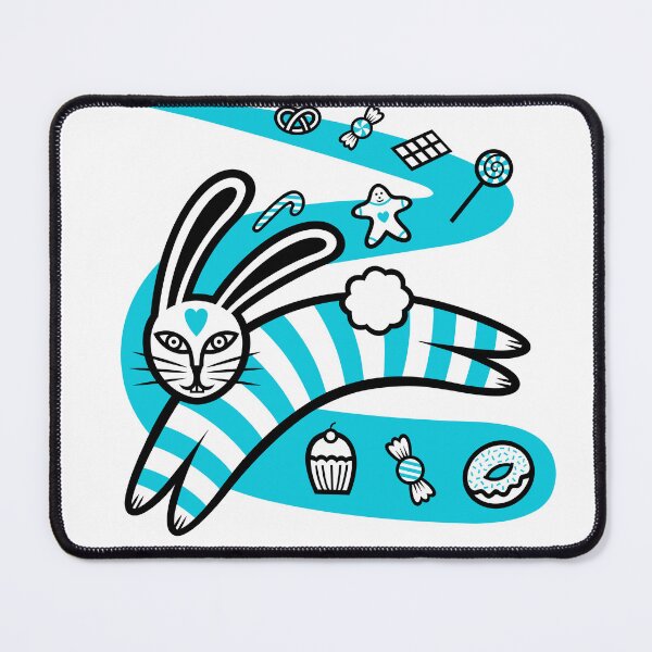 Item preview, Striped Rabbit Leaping On A Sweet Candy Road (black and sky blue) designed and sold by wariana.