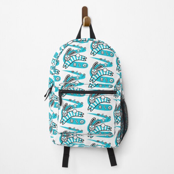 Item preview, Striped Rabbit Leaping On A Sweet Candy Road (black and sky blue) designed and sold by wariana.