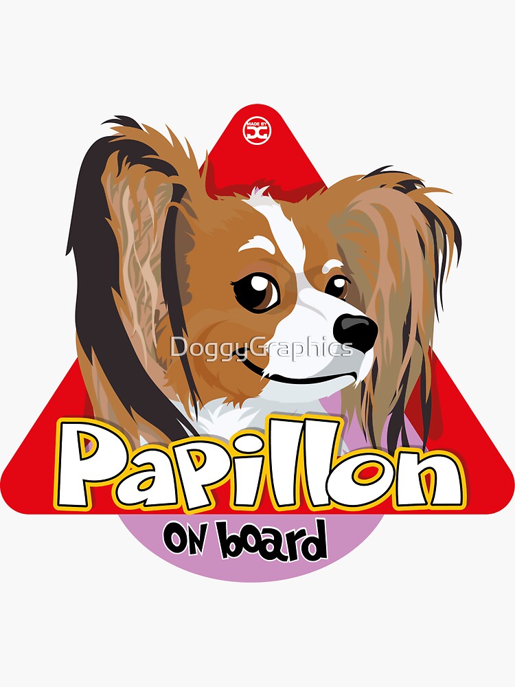 Thumbnail 3 of 3, Sticker, Papillon On Board - Brown&White designed and sold by DoggyGraphics.