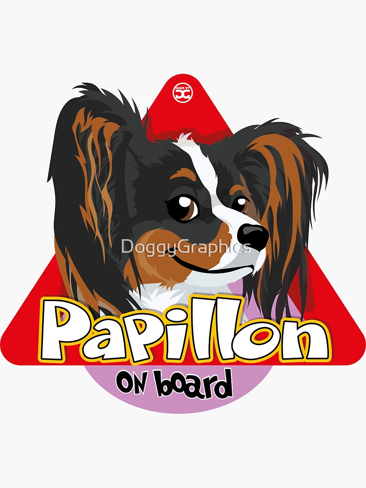 Thumbnail 3 of 3, Sticker, Papillon On Board - Tricolor designed and sold by DoggyGraphics.
