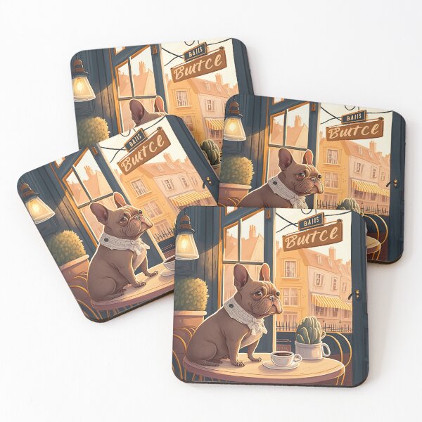 Item preview, Adorable French Bull Dog in a French Bistro Coffee Illustration designed and sold by unrealartwork.