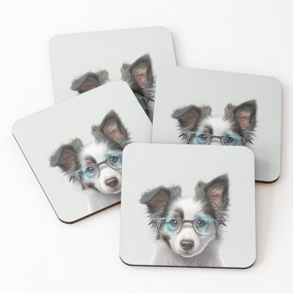 Item preview, Blue Merle Border Collie Puppy with glasses designed and sold by DigitalRiggs.