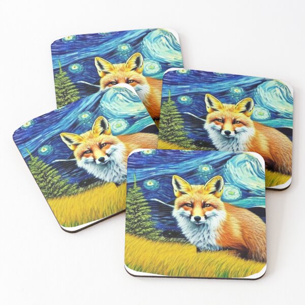 Item preview, A painting of a fox in the style of Starry Night designed and sold by shamiloff.