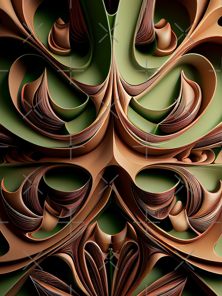 Thumbnail 3 von 3, Tuch, Brown Grand Green Three Dimensional Maximalist Pattern Digital Painting designt und verkauft von CodeAndColors.