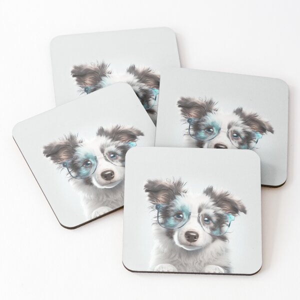 Item preview, Blue Merle Border Collie Puppy  with glasses designed and sold by DigitalRiggs.
