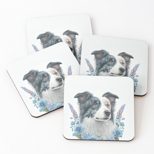 Item preview, Flowers with Blue Merle Border Collie Dog designed and sold by DigitalRiggs.