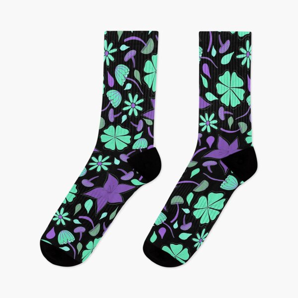 Item preview, Mint and Purple Bright Blooms and Shrooms on Black designed and sold by dKarthdesign.