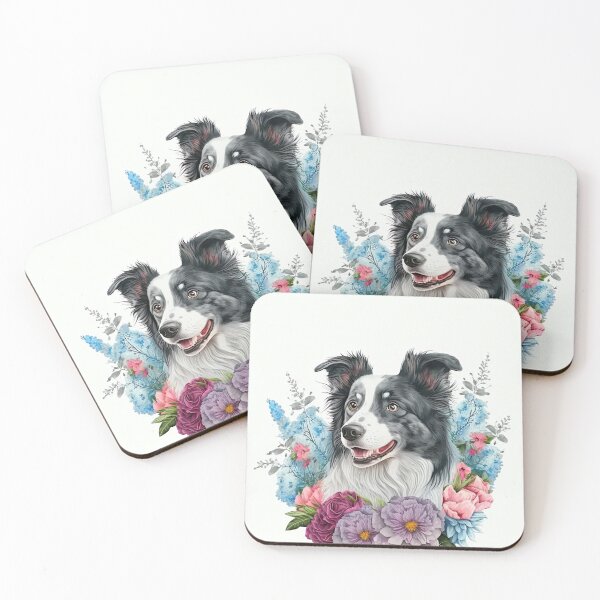 Item preview, Blue Merle Border Collie Dog with flowers designed and sold by DigitalRiggs.