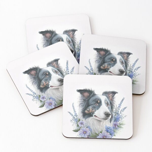 Item preview, Blue merle Border Collie Dog with Flowers designed and sold by DigitalRiggs.